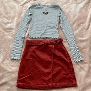 Hollister ultra high rise corduroy skirt and long sleeve tee